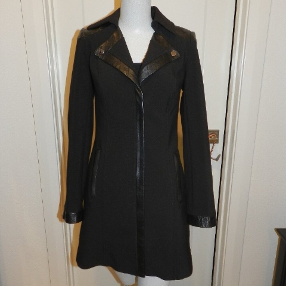 White House Black Market Leather Trim Black Moto Jacket Size XXS - Picture 2 of 15